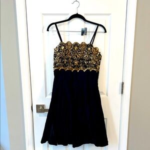 Vintage 90s Dark Navy/gold Jessica McClintock Gunne Sax dress sz 9/10